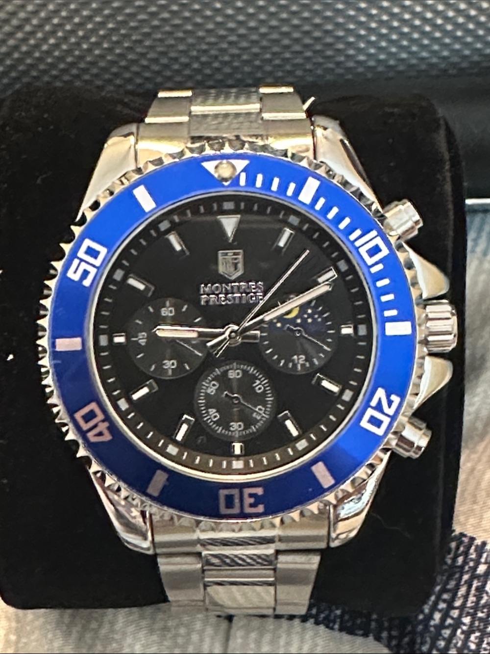 Montres Prestige Men's Chronograph Watch - Blue & Silver